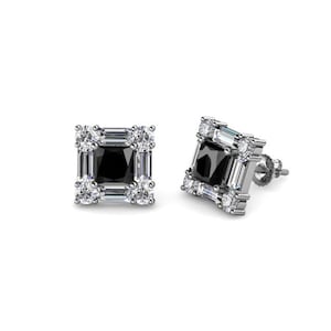 Black spinel earring, black spinel halo stud earrings, 925 silver earring, birthstone earring, square halo stud earrings, birthday gifts