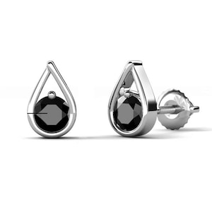 Black Spinel Stud Earrings: 925 Sterling Silver Solitaire