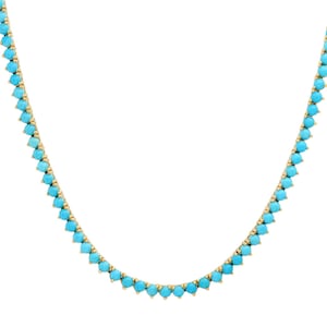 18k Gold Necklace, turquoise necklace, 3-prong turquoise tennis necklace, engagement necklace, Handmade necklace, 18k solid gold necklace