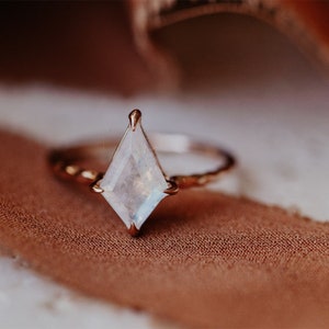 Kite Moonstone Ring: Handmade 925 Sterling Silver Hammered Band