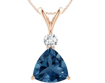 Trillion London Blue Topaz Pendant: White Topaz, 925 Sterling Silver