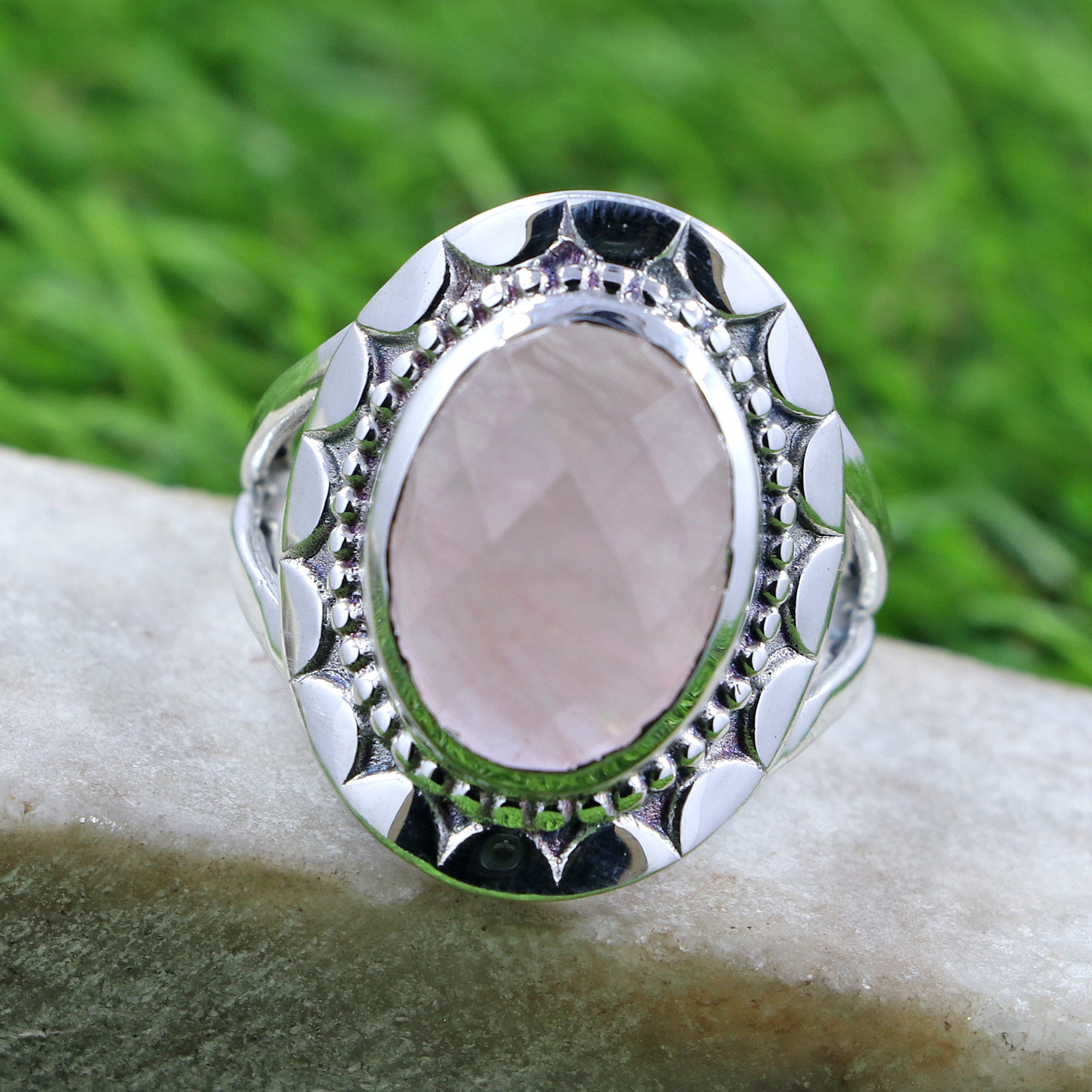 Ring 925 sterling silver rose quartz 