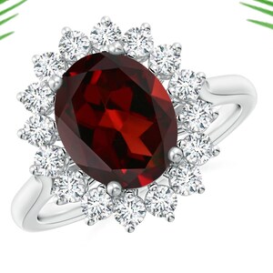 Garnet Ring, Oval Garnet Ring, Floral White Topaz Ring, handmade Ring, 925 Silver Ring, Wedding Ring, engagement rings, For Gift