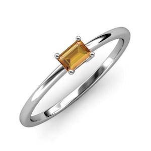 Citrine ring, engagement ring, emerald cut ring, 925 sterling silver ring, handmade ring, wedding ring, birthstone ring, anniversary ring