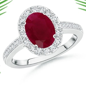 Ruby ring, Classic Oval Ruby Ring with White Topaz Accents Ring, 925 Sterling Silver Ring, Natural Indian Ruby Ring, Gift For Her