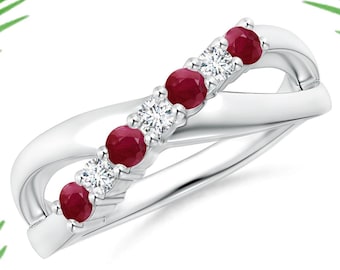 本物のルビーとホワイトトパーズのヴィンテージスタイルのアールデコ