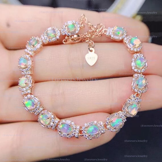 エチオピア産オパールブレスレット：ハンドメイド925スターリング