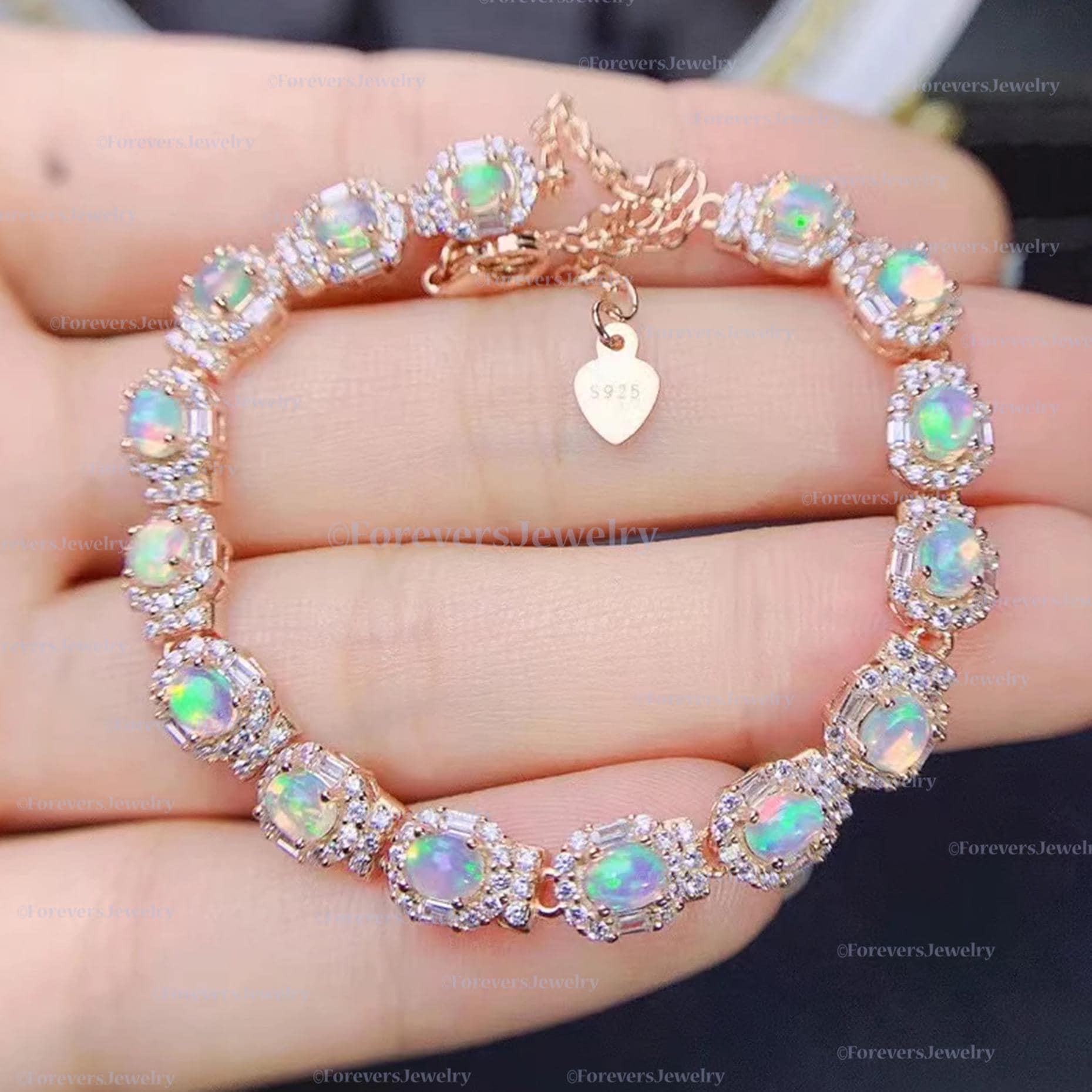 エチオピア産オパールブレスレット：ハンドメイド925スターリング