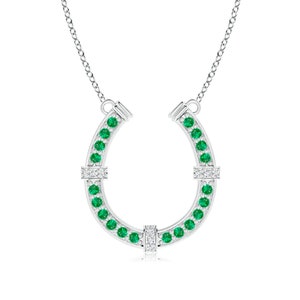 Emerald & White Topaz Horseshoe Pendant: 925 Sterling Silver Necklace