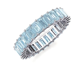 Sky Blue Topaz Eternity Ring, 925 Sterling Silver Wedding Band