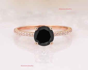 Anillo de plata esterlina con ónix negro / Piedra preciosa redonda hecha a mano