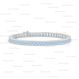 Kanal-Set Quadrat Himmel Blautopas Tennis Armband-Blautopas Tennisarmband-925 Sterling Silber Armband-handgemachtes Armband-Für Geschenk Sie