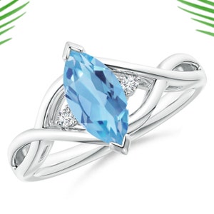 Criss-Cross Marquise Swiss Blue Topaz Solitaire Ring | 925 Sterling Silver Ring | | Blue Topaz ring | Natural Blue Topaz Ring | for Gift