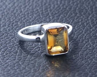 Handmade Citrine Ring: 925 Sterling Silver, Faceted Gemstone
