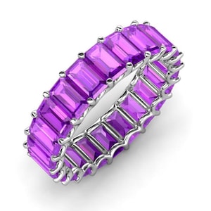 Anillo de amatista, anillo de eternidad, anillo de eternidad, anillo de talla esmeralda, anillo de plata de ley 925, anillo hecho a mano, anillo de aniversario, anillo de bodas