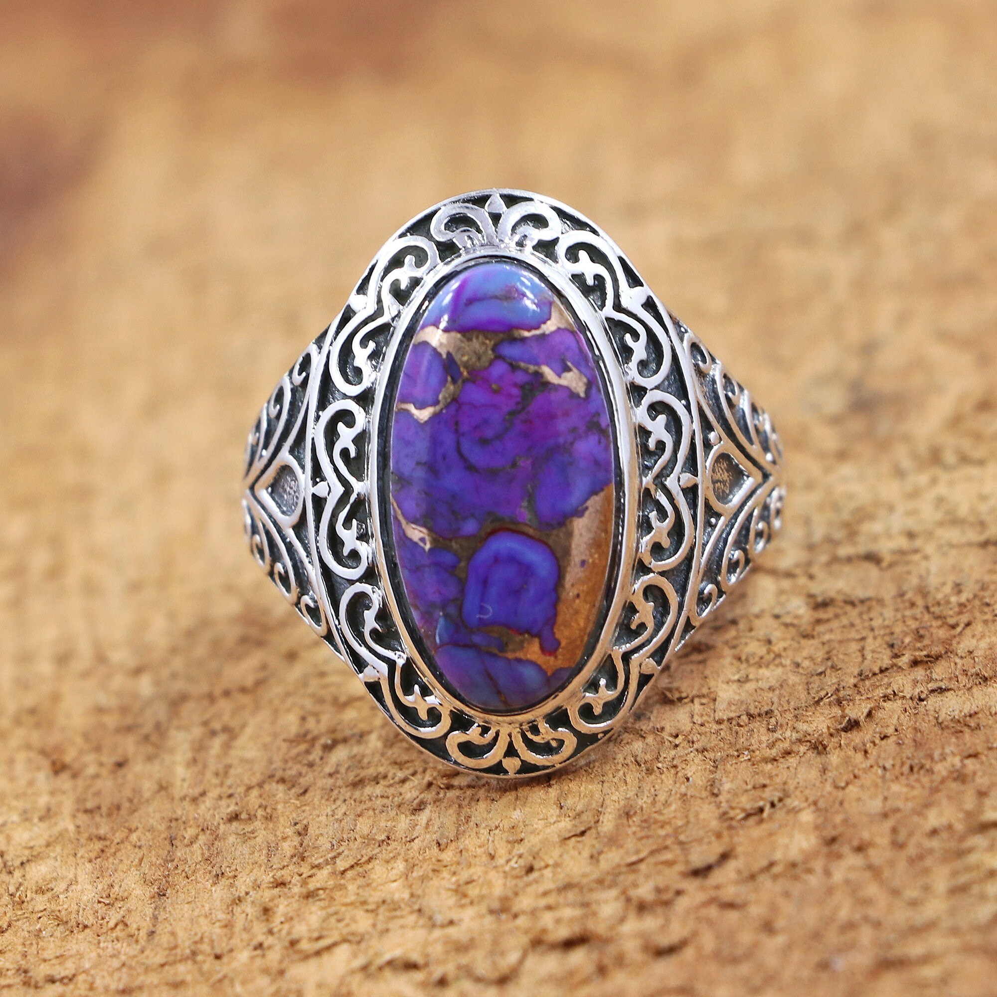 Purple Copper Turquoise Oval Gemstone 925 Sterling Silver Handmade Ring Jewelry Purple Copper Turquoise Oval Gemstone 925 Sterling Silver Handmade Ring Jewelry