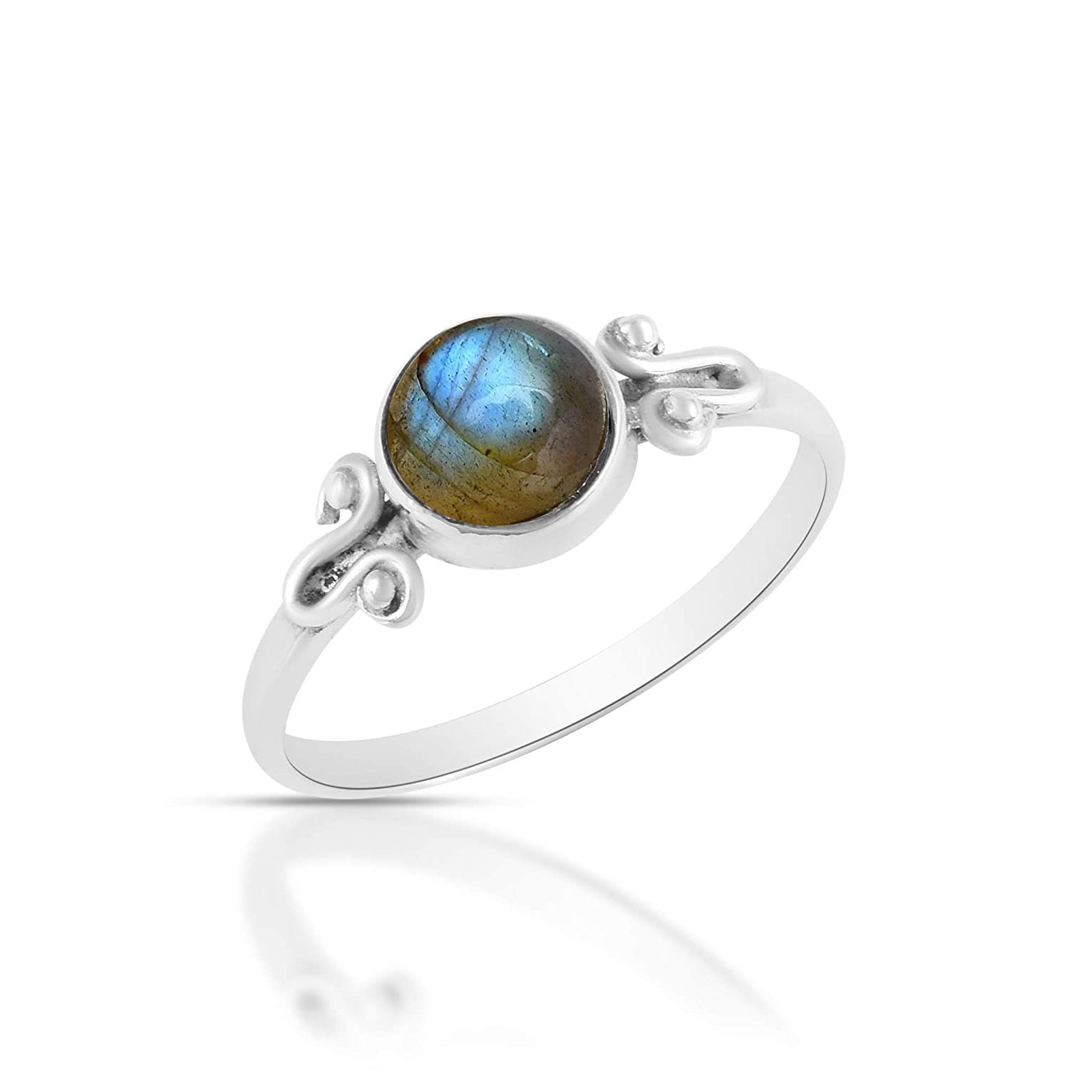 Bague Homme En Argent Sterling 925 - Labradorite & Grenat (Pierre Naturelle, Fait Main)
