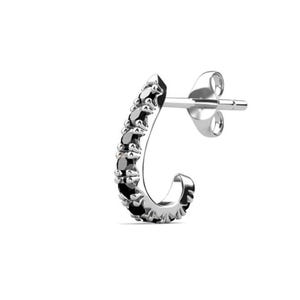 Black Spinel Single Half Hoop Huggie Earring, Black Spinel Earring, 925 sterling silver Earring, Birthstone Earring, Huggie Earrings
