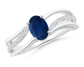 Blue Sapphire Ring: Oval Solitaire, Topaz, 925 Sterling Silver