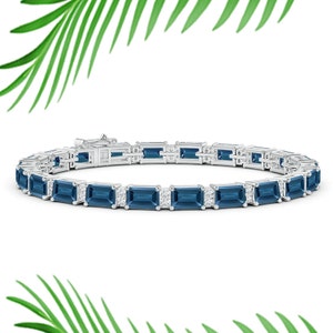 Emerald-Cut London Blue Topaz Bracelet: 925 Sterling Silver Bracelet