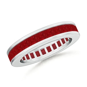 channel set, square ruby eternity wedding band ring, engagement rings, ruby ring, Wedding ring, Promise Ring, women ring, gift for her