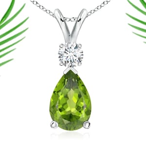 Peridot Teardrop Pendant: White Topaz, 925 Sterling Silver