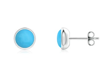 Sterling Silver Turquoise Stud Earrings: Bezel Set Solitaire
