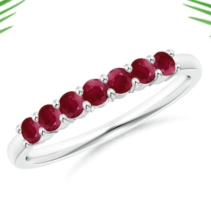 Ruby ring, Half Eternity Seven Stone Ruby Wedding Band Ring, 925 Sterling Silver Ring, Natural Indian Ruby Ring, promise ring