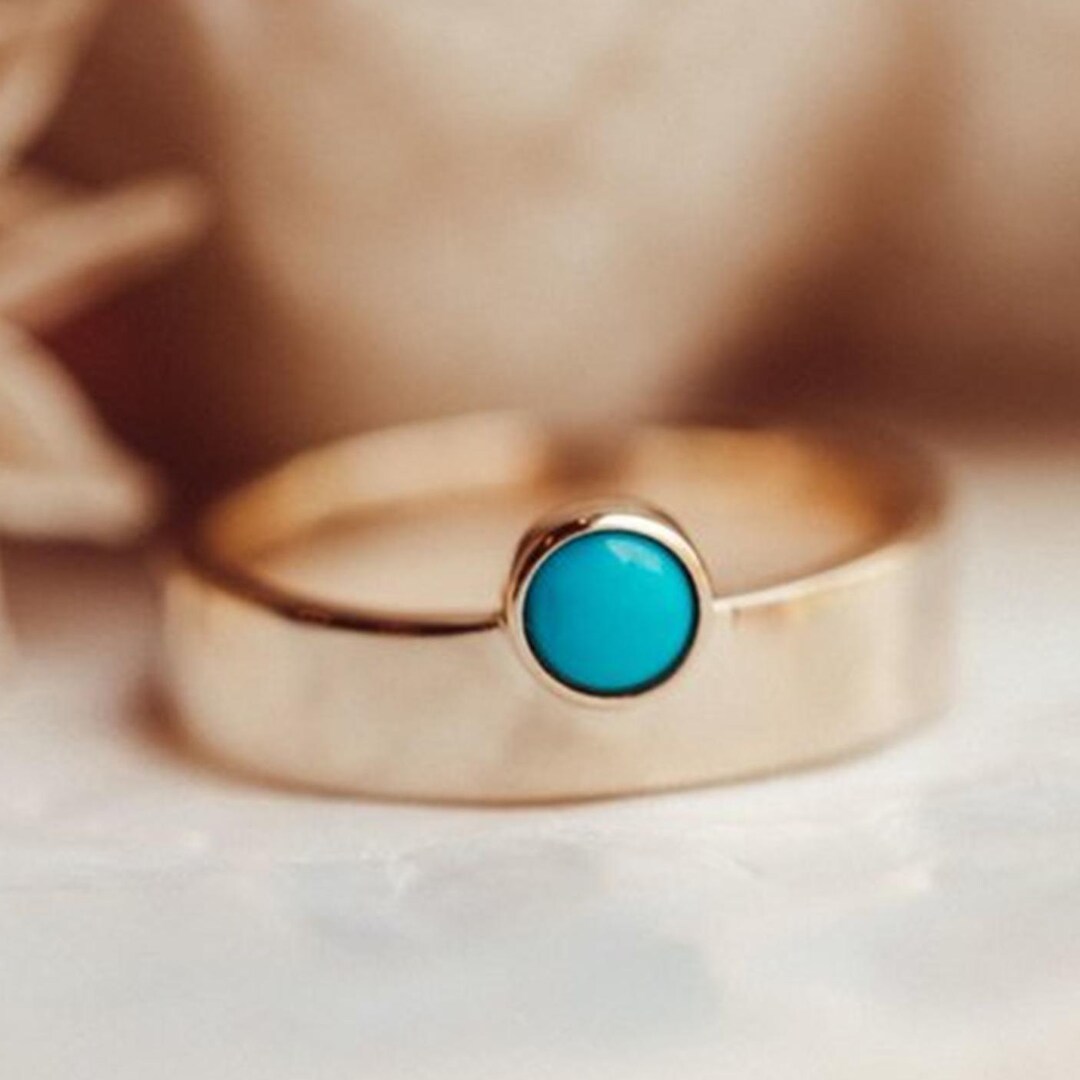 Handmade Turquoise Ring: Round Stone, 925 Sterling Silver Band - Etsy