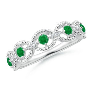 Art Deco Style Emerald Scalloped Anniversary Ring-925 Sterling Silver Ring-statement ring-Emerald ring-Gift For Her