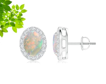 Oval Ethiopian Opal Studs: White Topaz 925 Sterling Silver Earrings