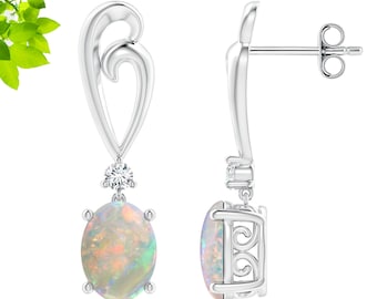 Pendientes de ópalo etíope: Colgante en espiral de plata de ley con topacio blanco.