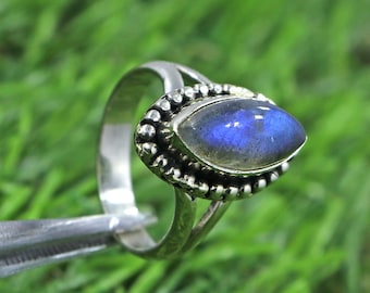 Labradorite Ring-925 Sterling Silver Ring-Marquise Shape Labradorite Gemstone Ring- Blue Labradorit ring-Natural Labradorit ring-for Gift
