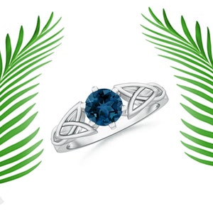 Solitaire Round London Blue Topaz Celtic Knot Ring-London Blue Topaz Ring-Blue Topaz Stone-Silver Ring-engagement ring-Gift for her