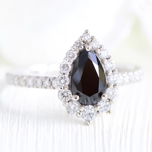 Handmade Pear Black Spinel Ring: 925 Sterling Silver Wedding Jewelry