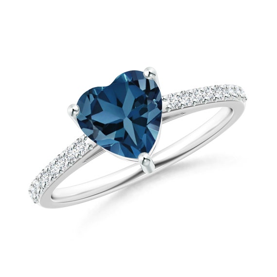 Buy 925 Sterling Silver Ring Heart London Blue Topaz Ring, White