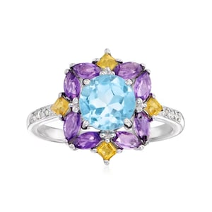 Sky Blue Topaz Ring, Amethyst Ring, Citrine Ring, 925 Sterling Silver Ring, birthstone ring, engagement ring, wedding Ring, Round Shape Ring
