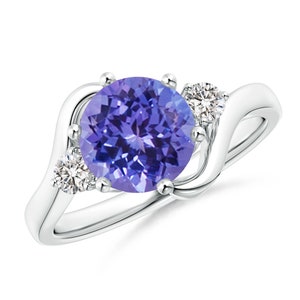 Tanzanite & White Topaz Three Stone Ring, 925 Sterling Silver