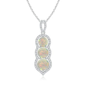 Ethiopian Opal Pendant: Sterling Silver Graduated Three Stone Necklace
