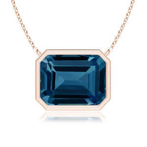 London Blue Topaz Pendant | East-West Bezel-Set Emerald-Cut | Swiss Blue Topaz Pendant | Amethyst Pendant | 925 Sterling Silver Pendant