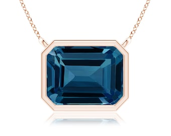 Emerald-Cut Swiss Blue Topaz Pendant: 925 Sterling Silver Bezel