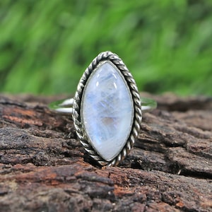 Moonstone ring | 925 Sterling Silver Ring | Rainbow Moonstone Marquise Ring | Natural Rainbow Moonstone Ring | Handmade Ring | for Gift
