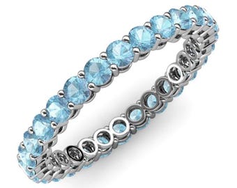 Sky Blue Topaz Eternity Ring, 925 Sterling Silver Wedding Band