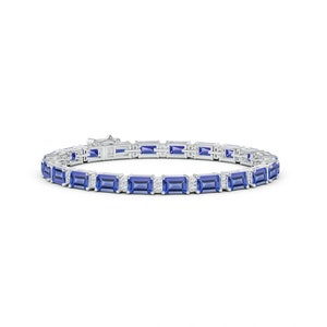 Classic Emerald-Cut Tanzanite Bracelet with White Topaz, Tanzanite Bracelet, 925 sterling silver bracelet, handmade bracelet, Gift Bracelet