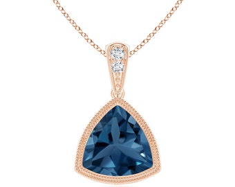 Trillion London Blue Topaz Pendant: Milgrain Sterling Silver Bezel