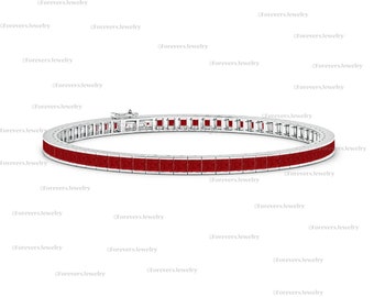 Square Ruby Tennis Bracelet: Handmade 925 Sterling Silver
