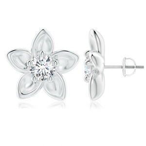 Classic White Topaz Plumeria Flower Earrings, White Topaz Earring, Handmade Earring, 925 Silver Earring, Stud Earring, Women Earring