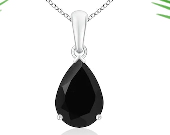 Pear Black Onyx Pendant: Handmade 925 Sterling Silver Solitaire