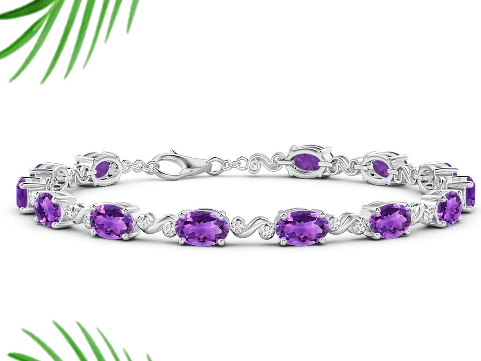 ハンドメイドのスターリングシルバー製アメジスト渦巻きブレスレット