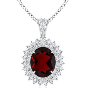 Garnet Pendant, 925 Silver Pendant, Oval Garnet Floral Halo Pendant, Handmade Pendant, Women Pendant, Natural Garnet pendant Necklace